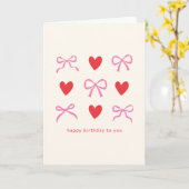 Roze Rode Coquette Bow Hart Aangepaste Verjaardag  Kaart (Gele Bloem)