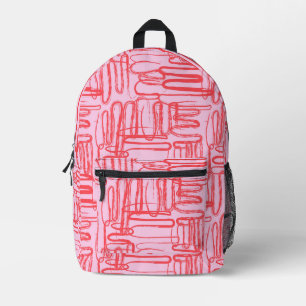 Roze Rode Curve Golfbeweging Abstract Modern Bedrukte Rugzak