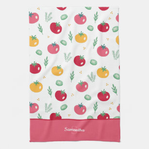 Roze rode en gele tomatenpatroon theedoek