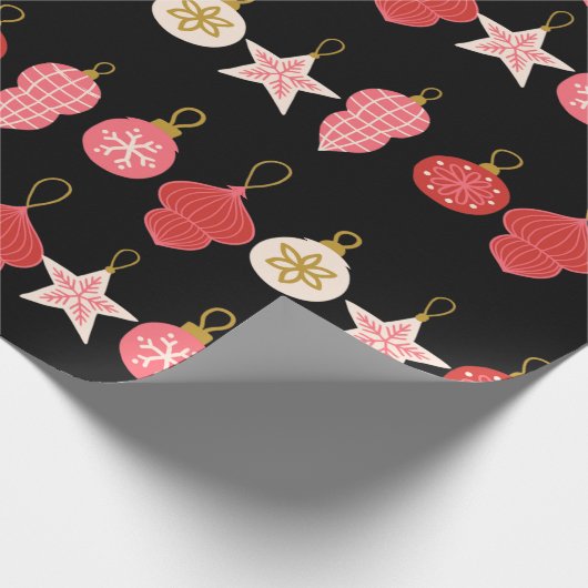 Roze, rode en gouden kerstsierpap cadeaupapier (Hoek)