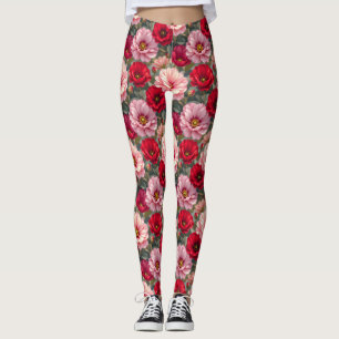 Roze, rode en mauve bloemen leggings