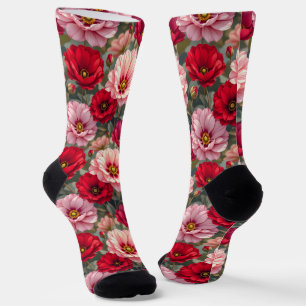 Roze, rode en mauve bloemen sokken