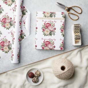 Roze, Rode en Witte Pioen Rozen Bruidsboeket Cadeaupapier