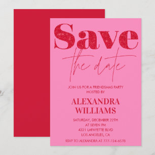Roze Rode Friendsmas uitnodigingen Save the date