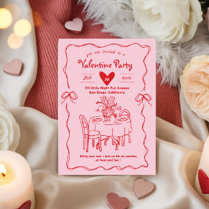 Roze rode Galentine's Feest,Valentine Feest doedel Kaart