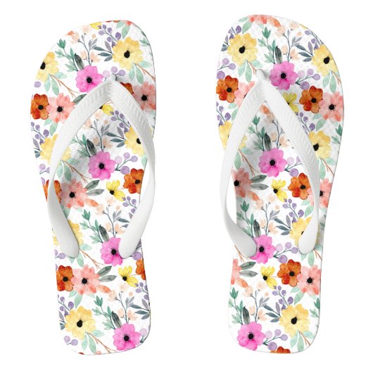 Roze, rode, gele bloemen, dames teenslippers (Voetbed)