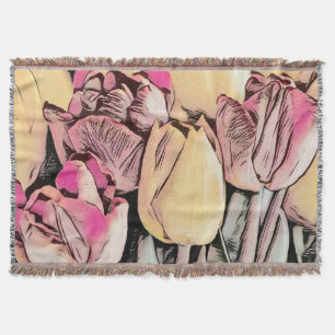 Roze, rode, gele Tulpen, retrotekening Deken