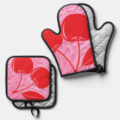 Roze Rode Glitter Zebra Kersen Ovenwant & Pannenlap Set (Voorkant / Achterkant)