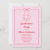 Roze Rode Hand-Drawn Bow Squiggle Afstudeerfeest Kaart (Voorkant)
