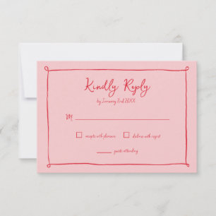 Roze-Rode Hand-Drawn Lijst Wedding RSVP Reactie Kaartje