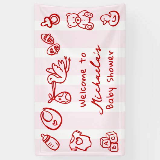 Roze & Rode Hand getrokken Doodle Whimsical Baby s Spandoek (Verticaal)