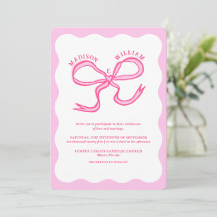 Roze Rode Hand getrokken golvende retro bruiloft Kaart