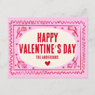 Roze Rode Hand Print Retro Happy Valentijn’s Day Briefkaart