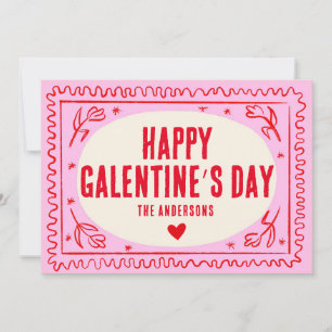 Roze Rode Handdruk Retro Happy Galentine’s Day Feestdagenkaart