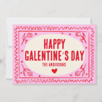 Roze Rode Handdruk Retro Happy Galentine’s Day