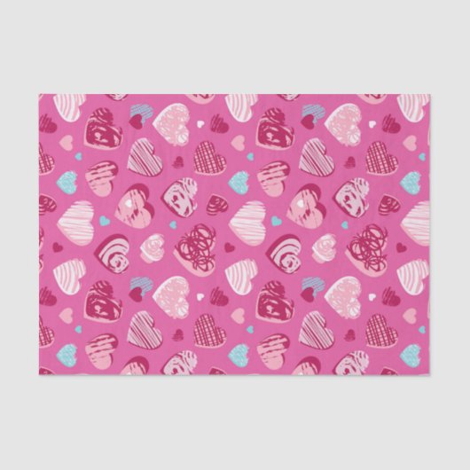 Roze Rode Hart Romantiek Liefde Patroon Valentijns Tissuepapier (Voorkant)