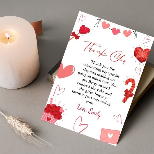 Roze & Rode Hart Valentijn Verjaardag Dank u Kaart