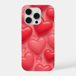 Roze & Rode Harten Bubbel Patroon iPhone 15 Pro Hoesje