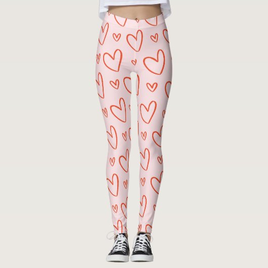 Roze & rode harten leggings (Voorkant)