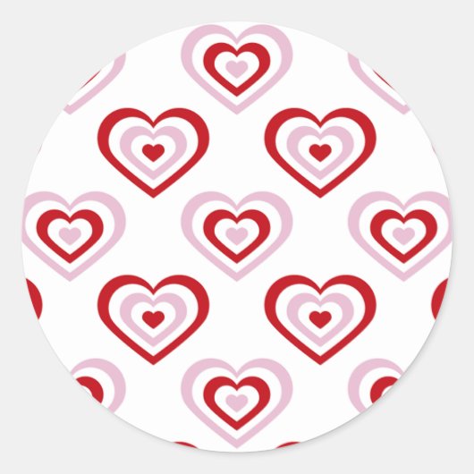 Roze rode harten patroon ronde sticker (Voorkant)