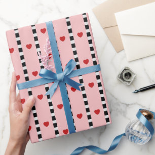 Roze & Rode Harten Schachbrett Streep Cadeaupapier