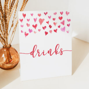 Roze Rode Harten Valentijn Drinken Tafel Party Tek Reclamebord Met Voetstuk