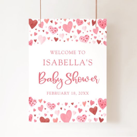 Roze Rode Harten Valentijn Sweetheart Baby shower Poster