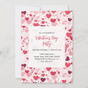 Roze Rode Harten Valentijnsdag Party Invitation Kaart