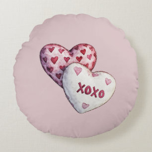 Roze Rode Harten XOXO Rond Kussen