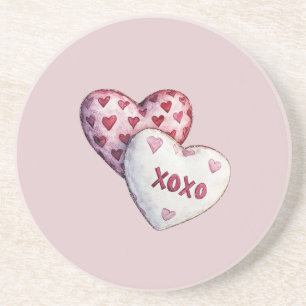 Roze Rode Harten XOXO Zandsteen Onderzetter