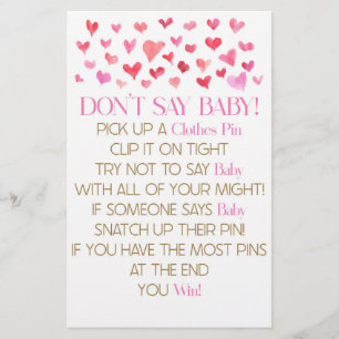Roze rode harten zeggen geen Baby shower spel Briefpapier