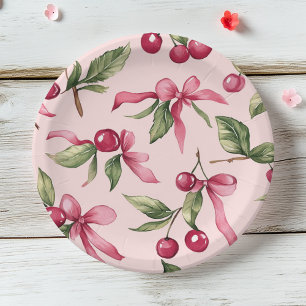 Roze & Rode Kersen Verjaardag Papieren Bordje
