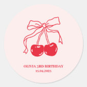 Roze & Rode Kersen Verjaardag Ronde Sticker (Voorkant)