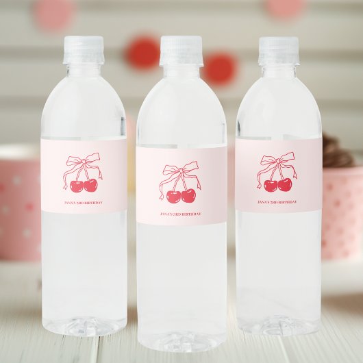 Roze & Rode Kersen Verjaardag Waterfles Etiket