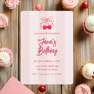 Roze & Rode Kersen Verjaardagsfeest Kaart