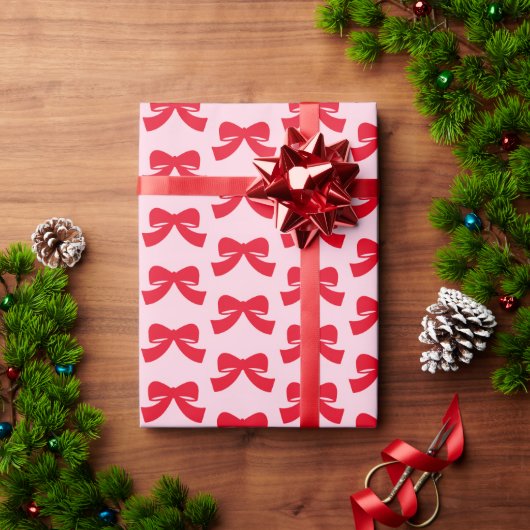 Roze Rode Kerst Bow Wrapping Paper Cadeaupapier (Feestdagen Geschenken)
