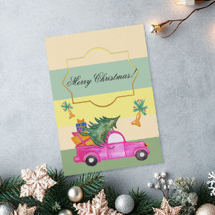Roze Rode Kerst Koffer Watercolor Kunst Feestdagenkaart