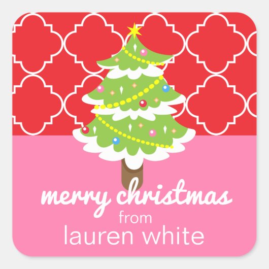 Roze & Rode Kerstboom Gift Stickers (Voorkant)