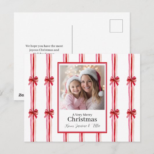 Roze rode kerstfoto feestdagenkaart (Voorkant / Achterkant)