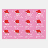 Roze rode kerstman met snowflake Merry Jolly Kinde Inpakpapier Vel (Voorkant 2)