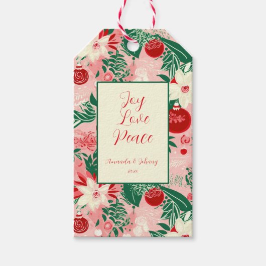 Roze Rode Kerstmis Cadeaulabel (Voorkant)