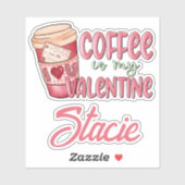 Roze Rode Koffie Mijn Valentijn Naam Sticker (Vel)
