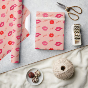 Roze rode lip XOXO Valentijnsdag Cadeaupapier