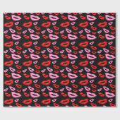 Roze rode lippenstift mond print cadeaupapier (Vlak)
