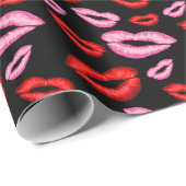 Roze rode lippenstift mond print cadeaupapier (Rol Hoek)