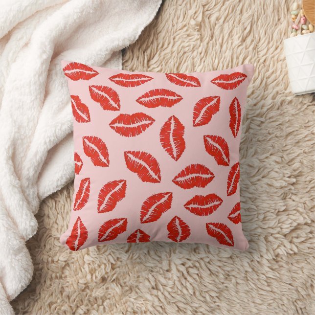 Roze Rode Lips Lipstick Kiss Kisses Makeup Kussen (Deken)