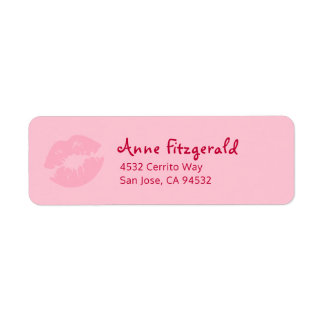 Roze rode lipstickzoen, label met terugzendadres