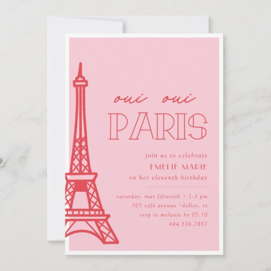 Roze rode Paris meisjes verjaardagsfeestje Kaart (Voorkant)