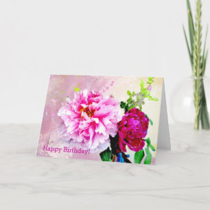 Roze & Rode Pioenen Verjaardag Wenskaart Kaart