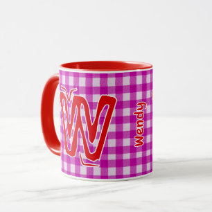 Roze & Rode Plaid (Girly Monogram Naam)  Mok